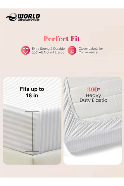 Eworld Single Size Striped Microfiber Fitted Bedsheet, Deep Pocket, Breathable & Washable
