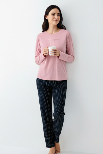 Pierre Cardin Women's Pink Navy Blue Round Neck Modal-Cotton 2-Piece Pajama Set Vr.11.P90.C90.Y01