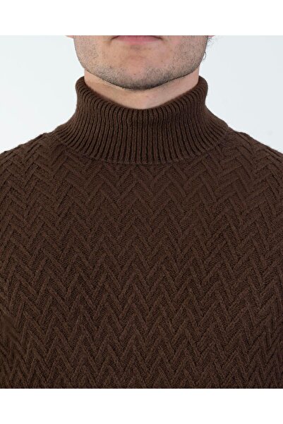 TerziAdemAltun Italian Style S Slim Fit Turtleneck Knitwear Men's Sweater Brown T10610