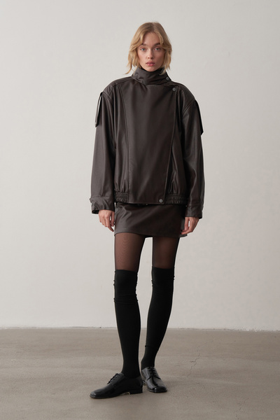 Mathilda Store Acı Kahve Deri Bomber Ceket