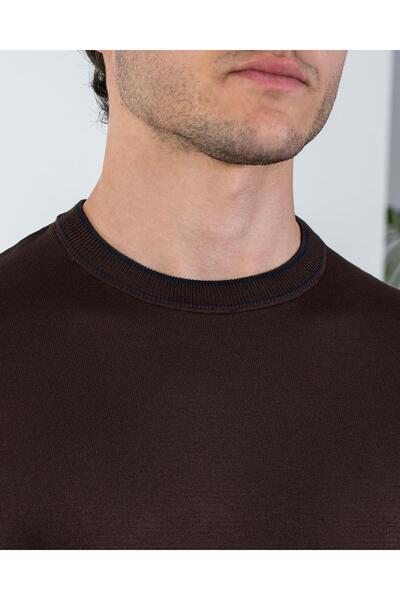 TerziAdemAltun Italian Style S Slim Fit Crew Neck Knitwear Sweater Brown T14506