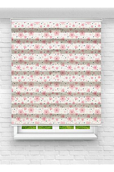 vanilyahome Küçük Sevimli Pembe Çiçekler Desenli Dijital Baskılı Zebra Stor P...