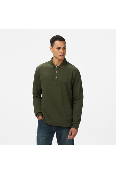 Nautica Men's Green Classic Fit Long Sleeve Polo Neck T-Shirt