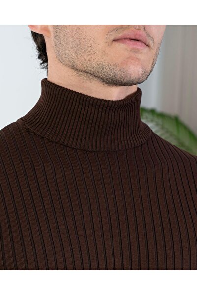 TerziAdemAltun Italian Style S Slim Fit F Corded Fabric High-Necked Knitwear Male Sweater Tile T10616