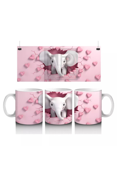 Wisdom Rain تصميم فيل ينظر من الأرض المتشققة المزينة بالقلوب - كوب قهوة مطبوع