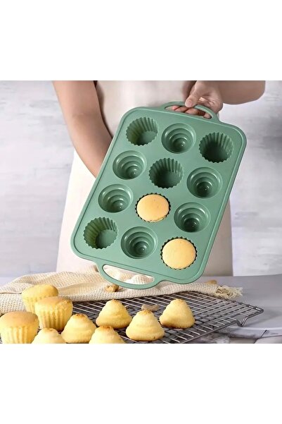 cc bin shihon Silicone cupcake and muffin mold with metal frame, 12 multi-shaped cavities