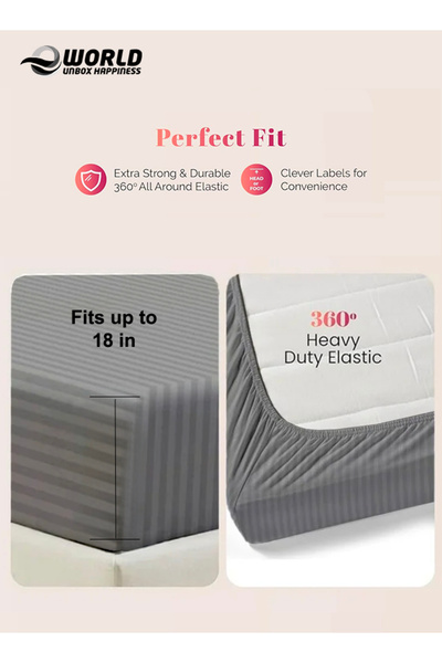 Eworld Single Size Striped Microfiber Fitted Bedsheet, Deep Pocket, Breathable & Washable