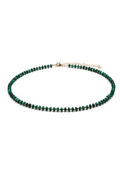 Ezera Colier Kamia placat cu aur de 18K și malachit sintetic, 35+7 cm