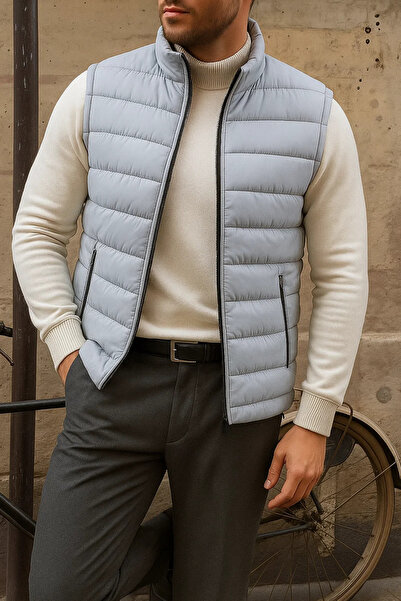 comstar Men's Winter Sleeveless Trendy Lined Grey Puffer Vest