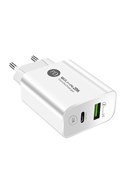 Flippy 20W Fast Charger PD QC3.0, 2 Ports USB + Type-C, White