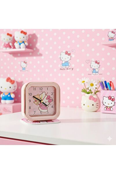 Livava Kare Hello Kitty Mini Masa Saati Alarmlı, Beyaz, 10x10
