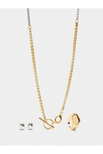 PARFOIS İki Renkli Kolye + Küpe + Yüzük Seti