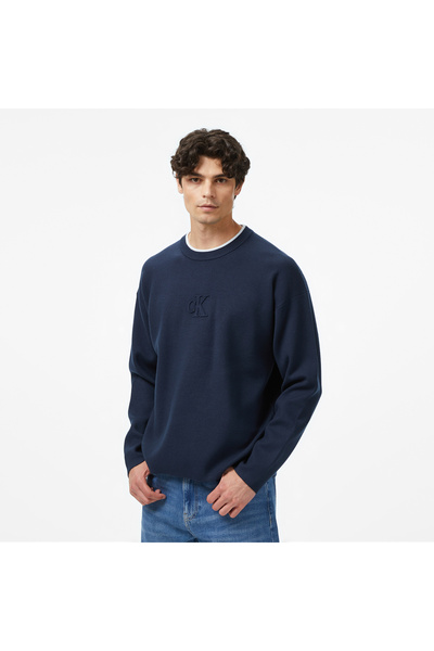 Calvin Klein Embossed Logo Erkek Mavi Triko