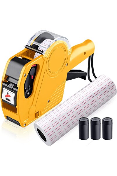 Generic Manual quoting machine with 8 number digits, 10 label rolls, and 2 spare ink cartridges.