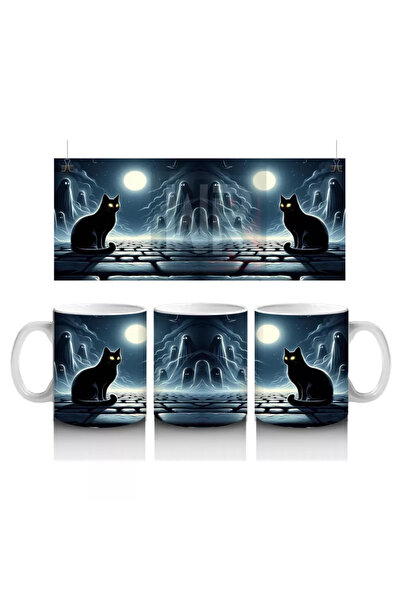 Wisdom Rain كوب مطبوع للهالوين مع صورة ظلية للفأر والساحرة تحت ضوء الوليمة