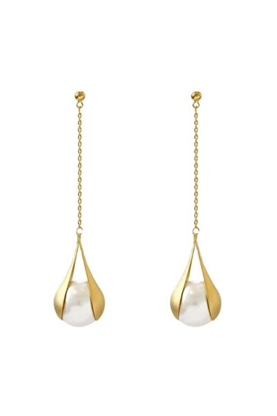 Ezera - Long drop earrings with synthetic pearl, 6.6 cm