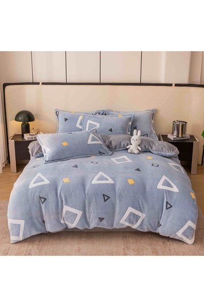 OEM Bed linen, Cocolino, 2 persons, 4 pieces, with elastic, gray, with geometric shapes, CC4008