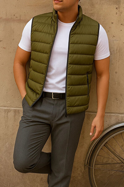 comstar Men's Winter Sleeveless Trendy Lined Khaki Puffer Vest