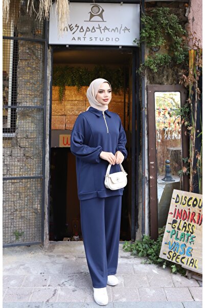 NİSUM MODA Modal Suit with Half Zipper Pocket