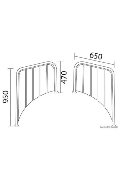TNG Outdoor Round Stern Platform, 650x470x950 mm, AISI 316 Stainless Steel, Iroko Wood, for Boats 8–10/20 m, T