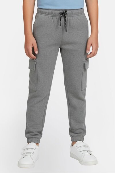 Blue Kids Boy Regular Fit Solid Cargo Pants, Grey