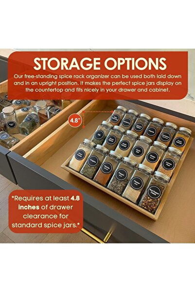 genernic Bamboo 3-Tier Spice Rack Organizer - Free-standing Wooden Shelf for Drawers & Tabletop, Yellow