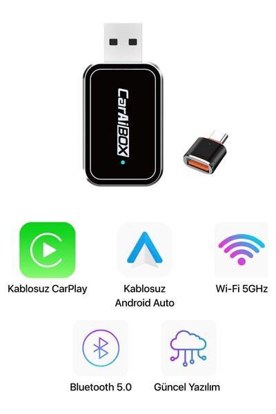 chimon MİNİ Kablosuz CarPlay & Android Auto Dönüştürücü | 2in1 Multimedya Adaptörü | USB - TYPE-C | Ai Box