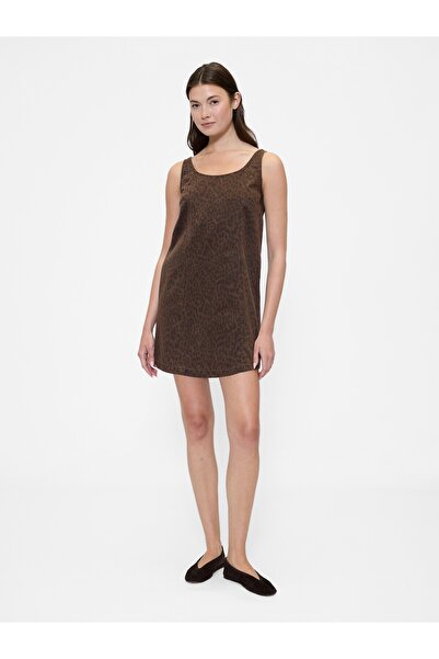 GAP Kadın Kahverengi Baskılı Denim Mini Elbise