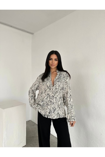 lisa Desenli saten gömlek/gri