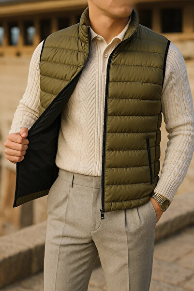 comstar Men's Winter Comfort Sleeveless Lined Khaki Puffer Vest