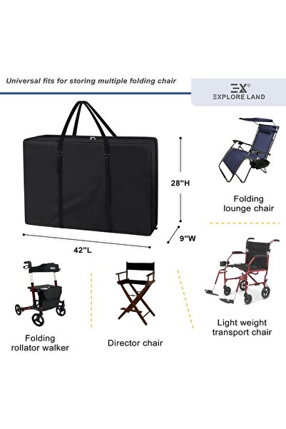 Explore Land Heavy-Duty Storage Bag for Foldable/Zero-Gravity Chairs, Black
