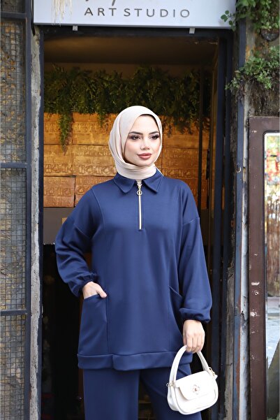 NİSUM MODA Modal Suit with Half Zipper Pocket