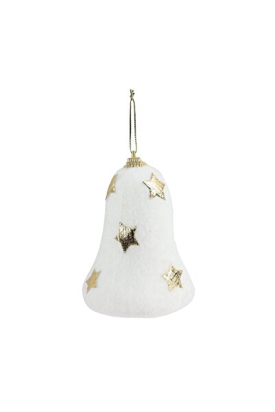 SHOPIENS Christmas ornament, bell type, white + gold, 10 cm, SYOMQB-0324251
