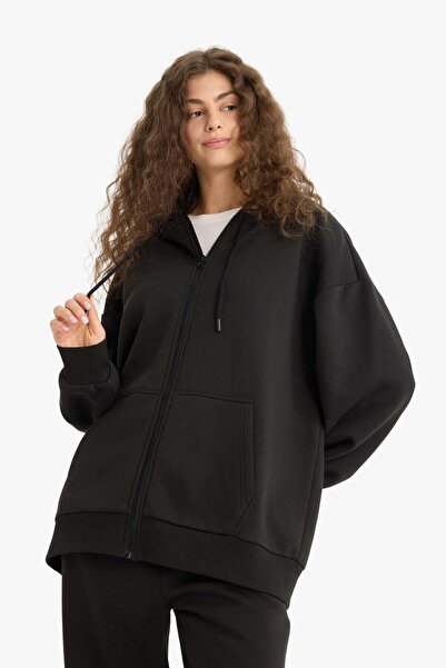 DeFacto Oversize Wide Fit Hooded Zippered Sweatshirt (25 Wn)