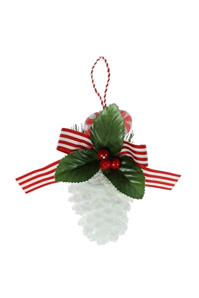 SHOPIENS Christmas cone decoration, white + red, plastic, 6.5 x 13 cm, set of 2, AK9622082W-2