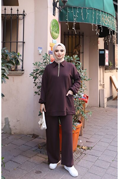 NİSUM MODA Modal Suit with Half Zipper Pocket
