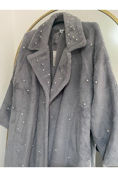 Belemir Rstm Boutique Angora Stone-Detailed Drawstring Lining Pocketed Stylish Perfect Never Cold Fur Coat