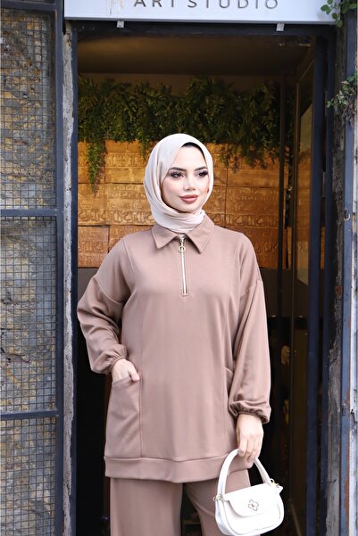 NİSUM MODA Modal Suit with Half Zipper Pocket