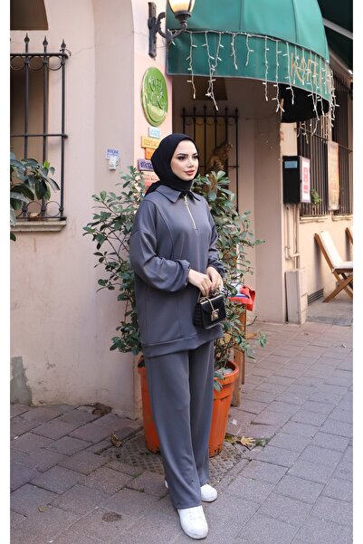 NİSUM MODA Modal Suit with Half Zipper Pocket