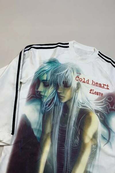 ARS Butik White Cold Heart 3 Stripe Long Sleeve Slim Sweatshirt