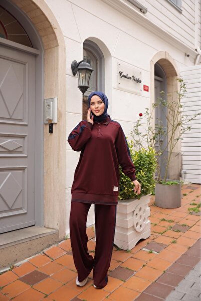Wovi Moda Women's Hijab Tracksuit Set Double Suit Zippered Collar