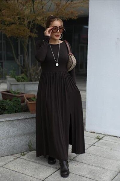 JANES Γυναικείο φόρεμα με λαιμόκοψη και λεπτομέρεια με σχισμή στο πίσω μέρος, μάξι μήκους