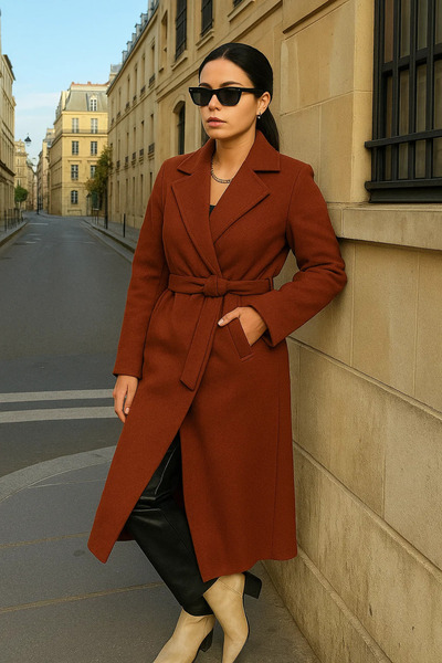 comstar Women's Trend Basic Long Double-Breasted Tile Cashmere Coat