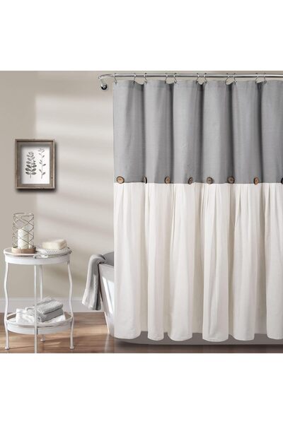 Lush Decor Linen Button Shower Curtain 16T004033, Cotton Blend, Solid