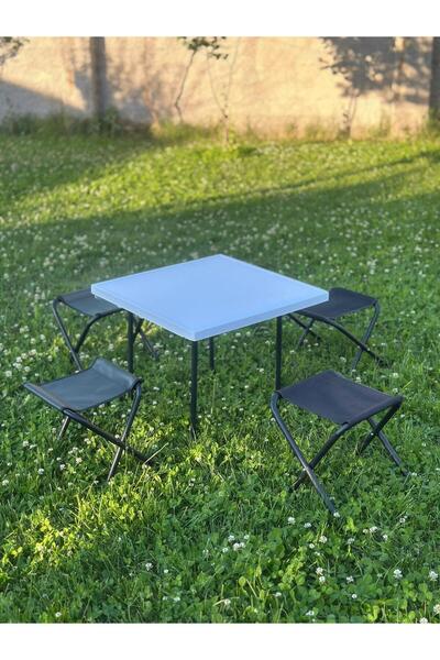 Trustify Outdoor Mini Masa ve Tabure Seti - Katlanabilir Metal Ayaklı Bahçe, ...