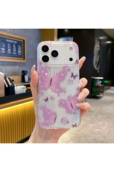 HYPERSOFT Iphone 16 Plus (6.7 inç) Uyumlu Simli Görünüm Flowers Desenli Şık K...