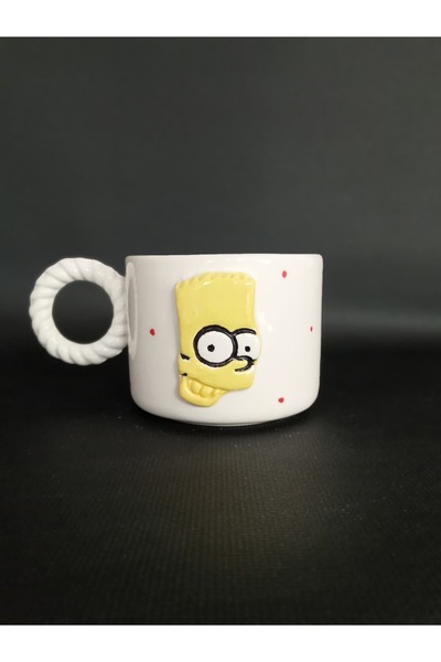 Zümrüdüanka Seramik كوب سيراميك مصنوع يدويًا منقوش بشخصية بارت سيمبسون