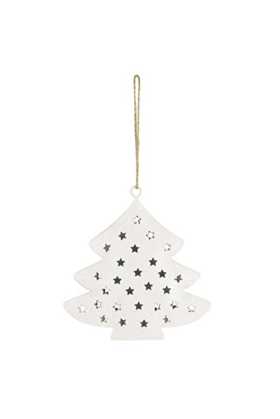 SHOPIENS Decorațiune de Crăciun, în formă de brad, metal, alb, 11,5 x 12,3 cm...