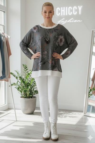 Chiccy Italian Khaki Pool Collar Long Sleeve Patterned Thin Two-Piece Set Inside Sleeveless Combed Knitwear Blouse 70 60