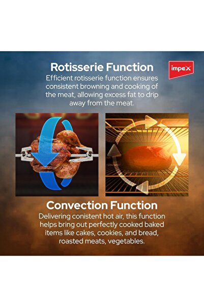 İMPEX OV 2904 100L Electric Oven2200W 12-Stage Heating Rotisserie Convection 100-250°C Inner Light